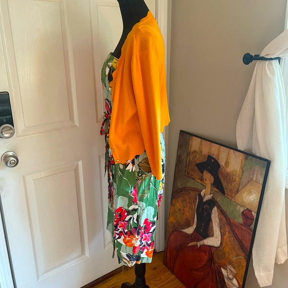 NEW YORK & CO 2 Pieces- Floral Strapless Dress w/Orange Cardigan Sweater - Picture 6 of 11